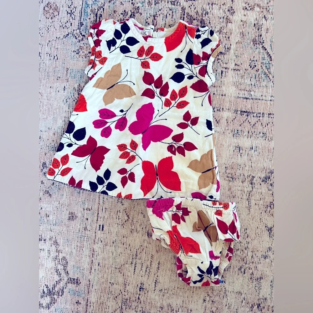 GAP Baby Floral Dress with Bloomers - Red, Pink, Brown